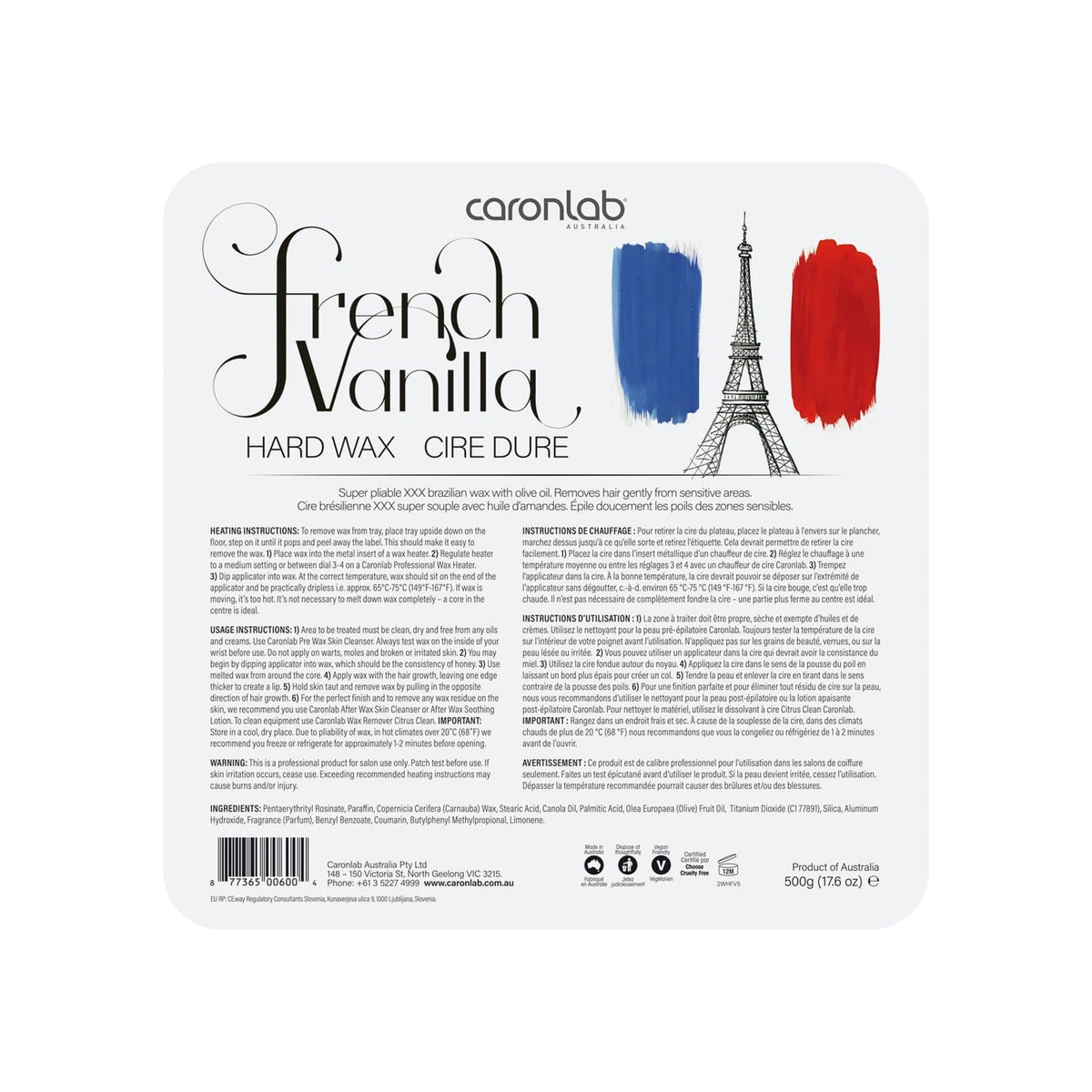CARONLAB - FRENCH VANILLA HARD WAX TRAY (500g)