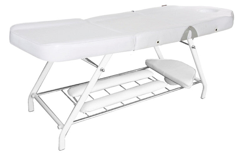Joiken Tulip beauty salon bed in white colour with back and leg rest fully horizontal