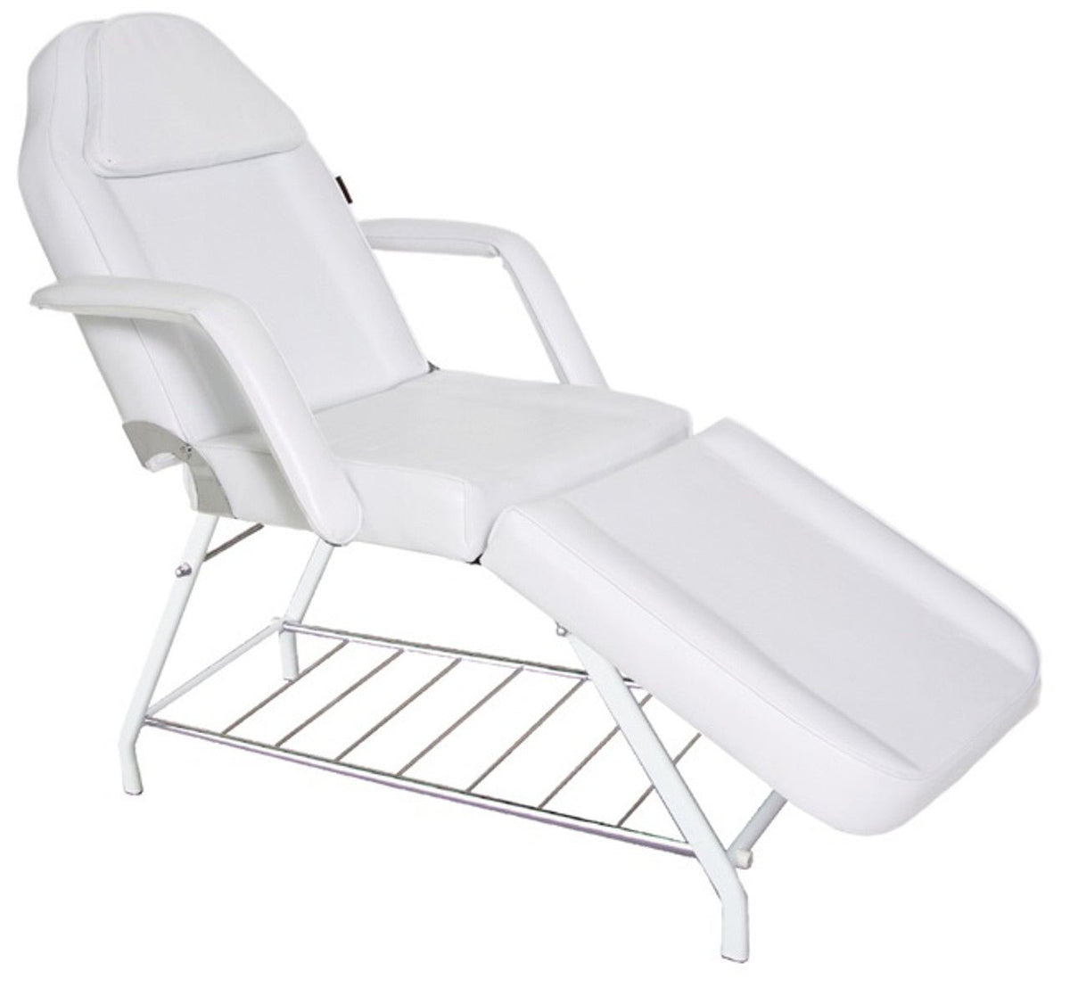 Joiken Tulip beauty salon bed in white colour with back rest in 45 degrees and leg rest partially extended