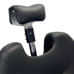 Raised headrest of Joiken Austin barber chair in black - Luna Beauty Supplies