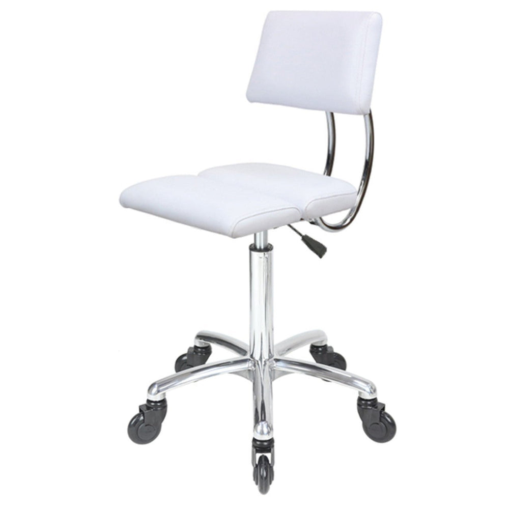 JOIKEN - DOVER STOOL WITH BACK WHITE & CHROME BASE (Choose Wheels) - Luna Beauty Supplies