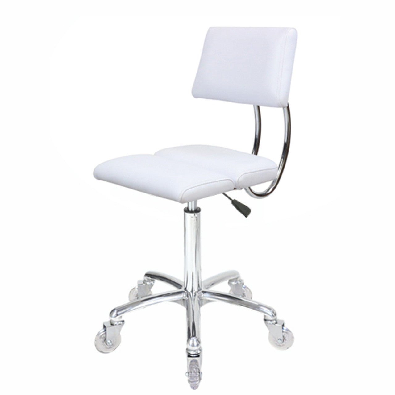 JOIKEN - DOVER STOOL WITH BACK WHITE & CHROME BASE (Choose Wheels) - Luna Beauty Supplies