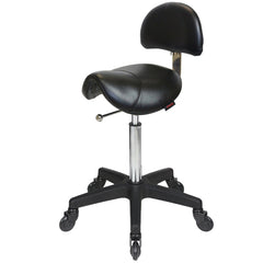 JOIKEN - SADDLE STOOL WITH BACK - BLACK (Choose Wheels) - Luna Beauty Supplies