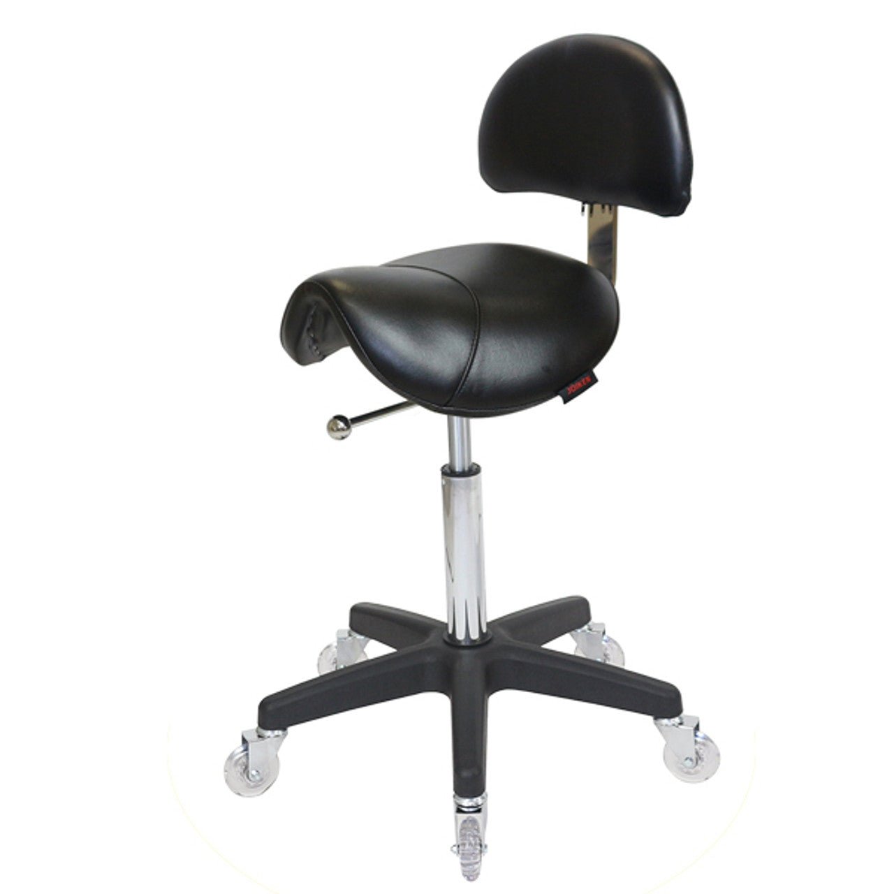 JOIKEN - SADDLE STOOL WITH BACK - BLACK (Choose Wheels) - Luna Beauty Supplies