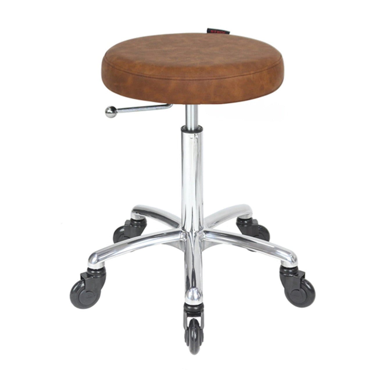 Joiken Turbo salon stool with tan seat and chrome legs castor wheels - Luna beauty Supplies