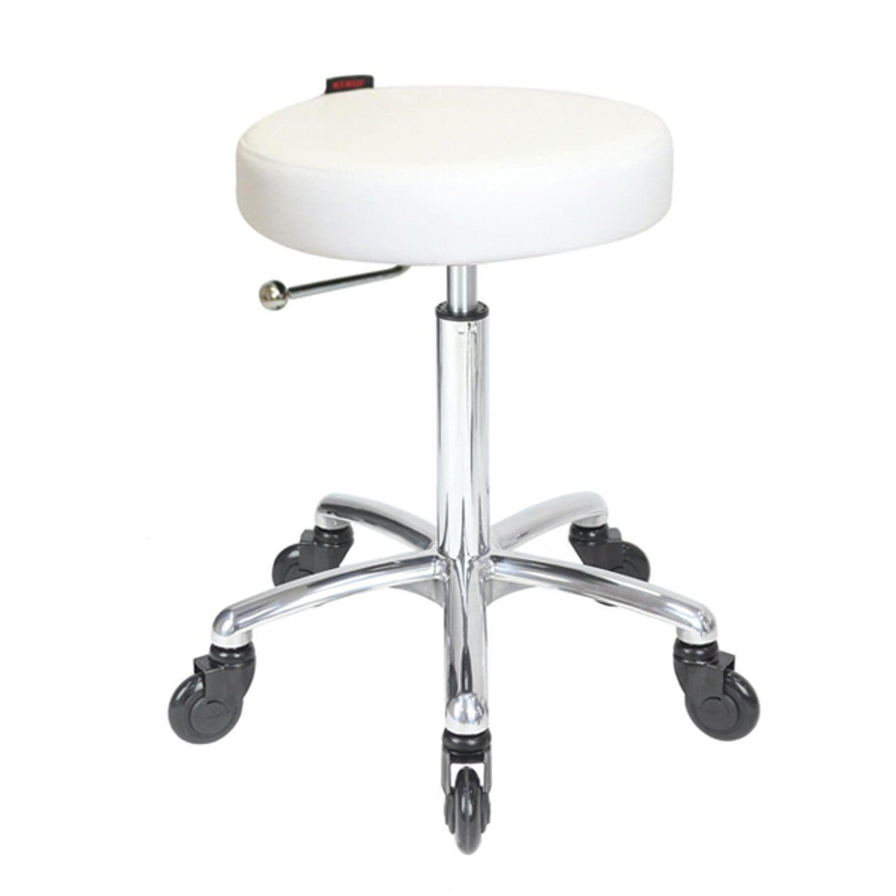 Joiken Turbo salon stool white seat, chrome legs and castor wheels - Luna Beauty Supplies