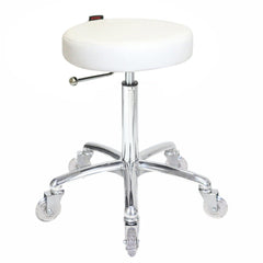 Joiken Turbo salon stool white seat, chrome legs and clear wheels - Luna Beauty Supplies