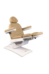 Karma Christchurch electric beauty salon bed sand colour back upright and leg rest fully extended - Luna Beauty Supplies