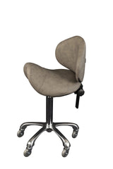 Karma Craddle Mountain saddle salon stool grey back support lowered - Luna Beauty Supplies