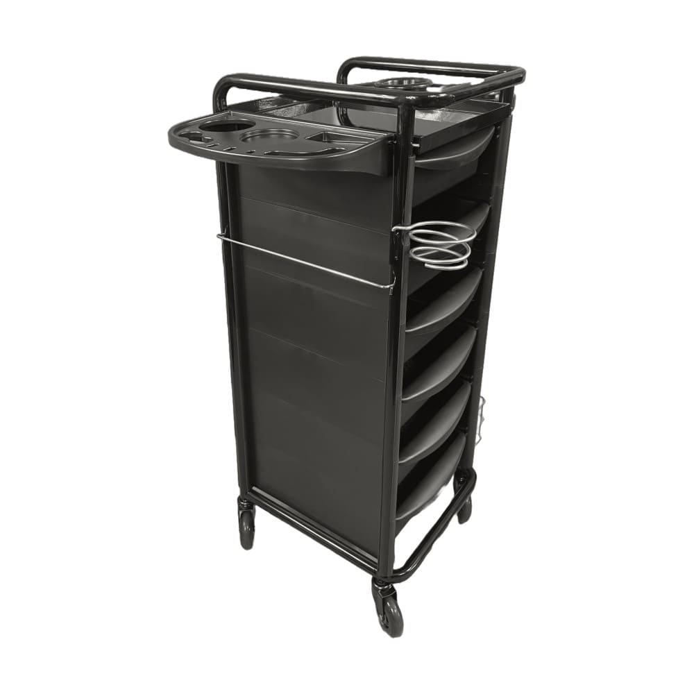 Left view of Karma darwin hairdressing trolley black - luna beauty supplies