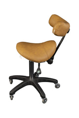 Karma Davenport saddle tattoo stool tan and back reclined - Luna Beauty Supplies