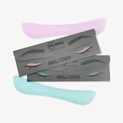 My Lamination reusable silicone brow covers in pink and light blue with their packaging.
