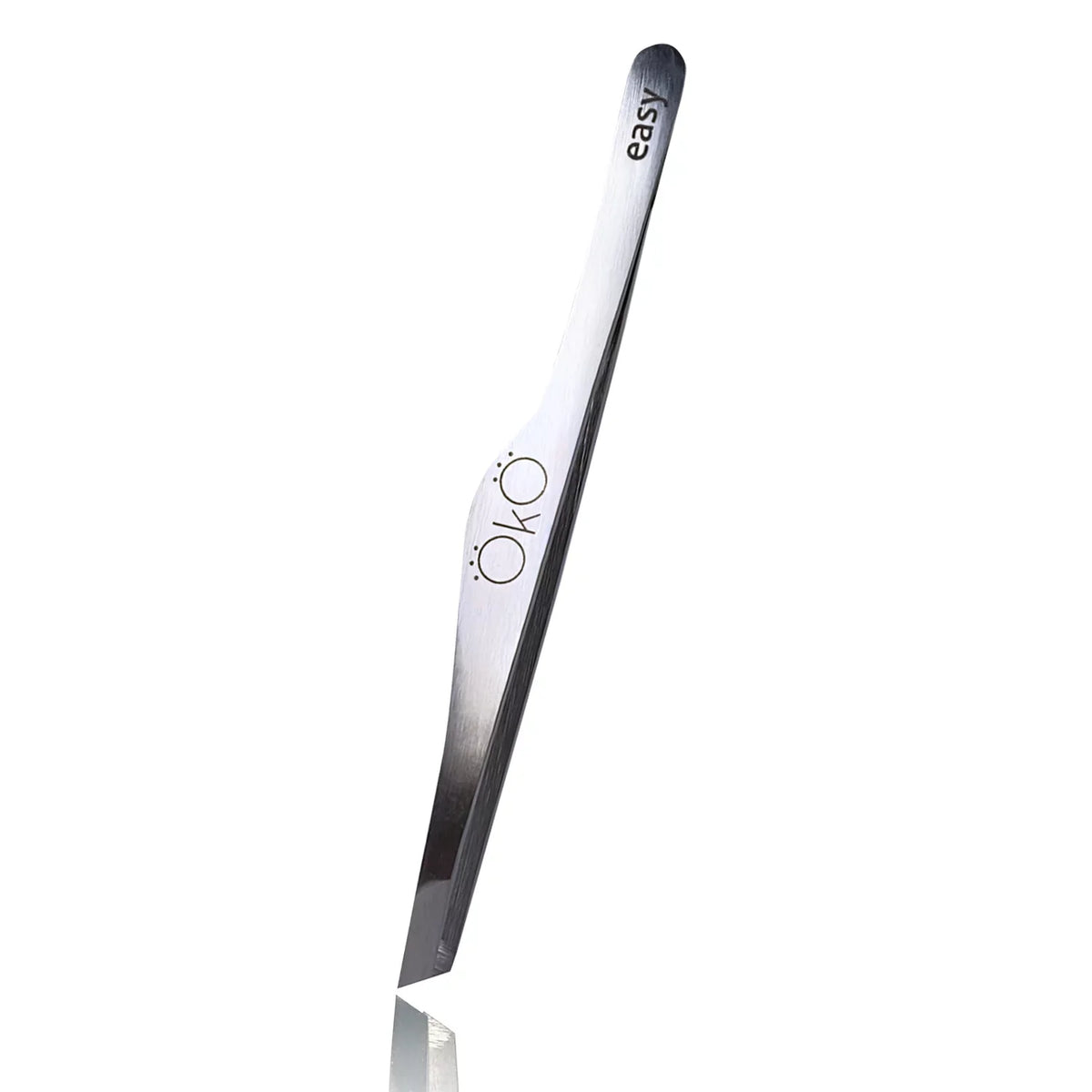 oko 02 easy touch slanted tip tweezers  silver - luna beauty supplies