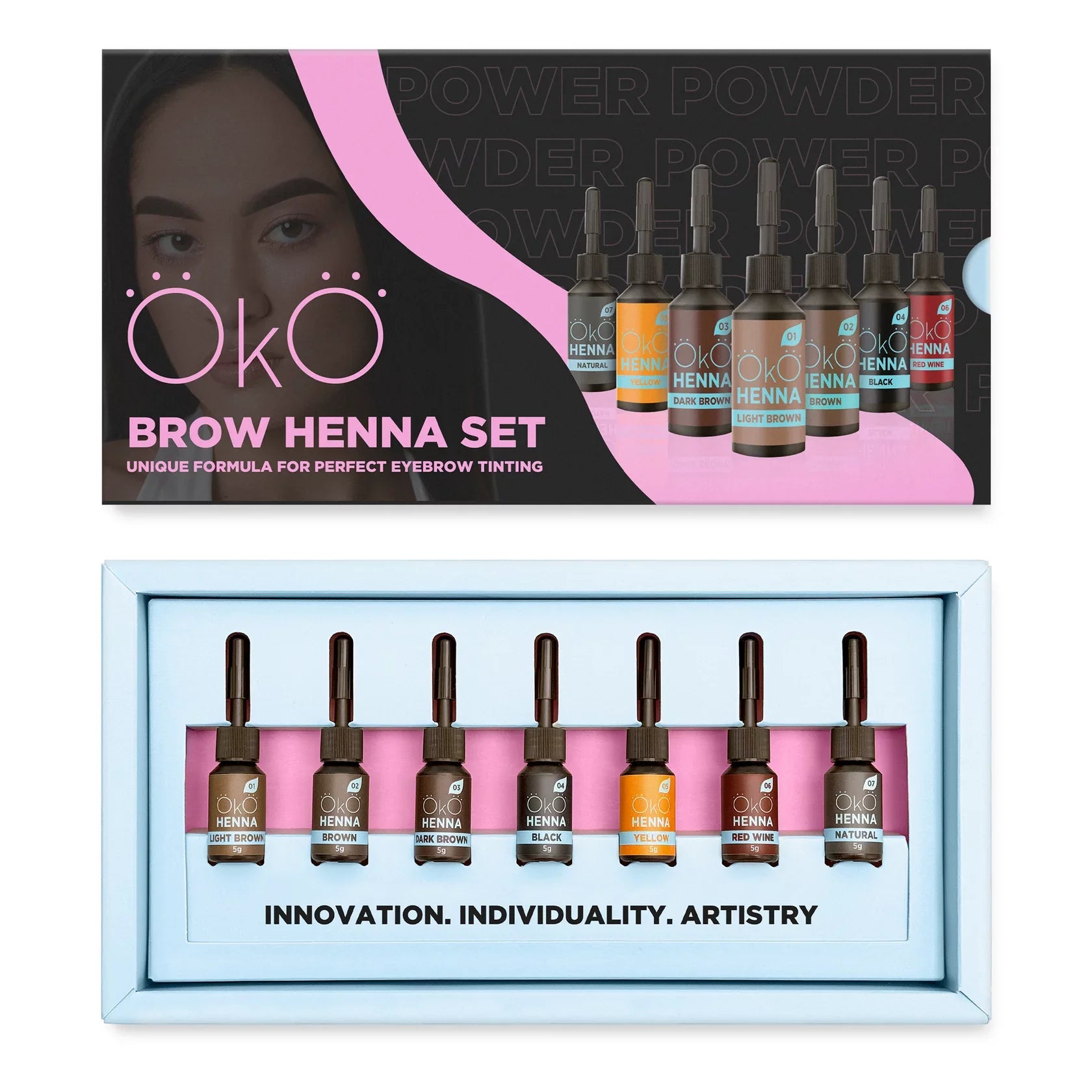 OKO - POWER POWDER BROW HENNA SET (7 colours) - Luna Beauty Supplies