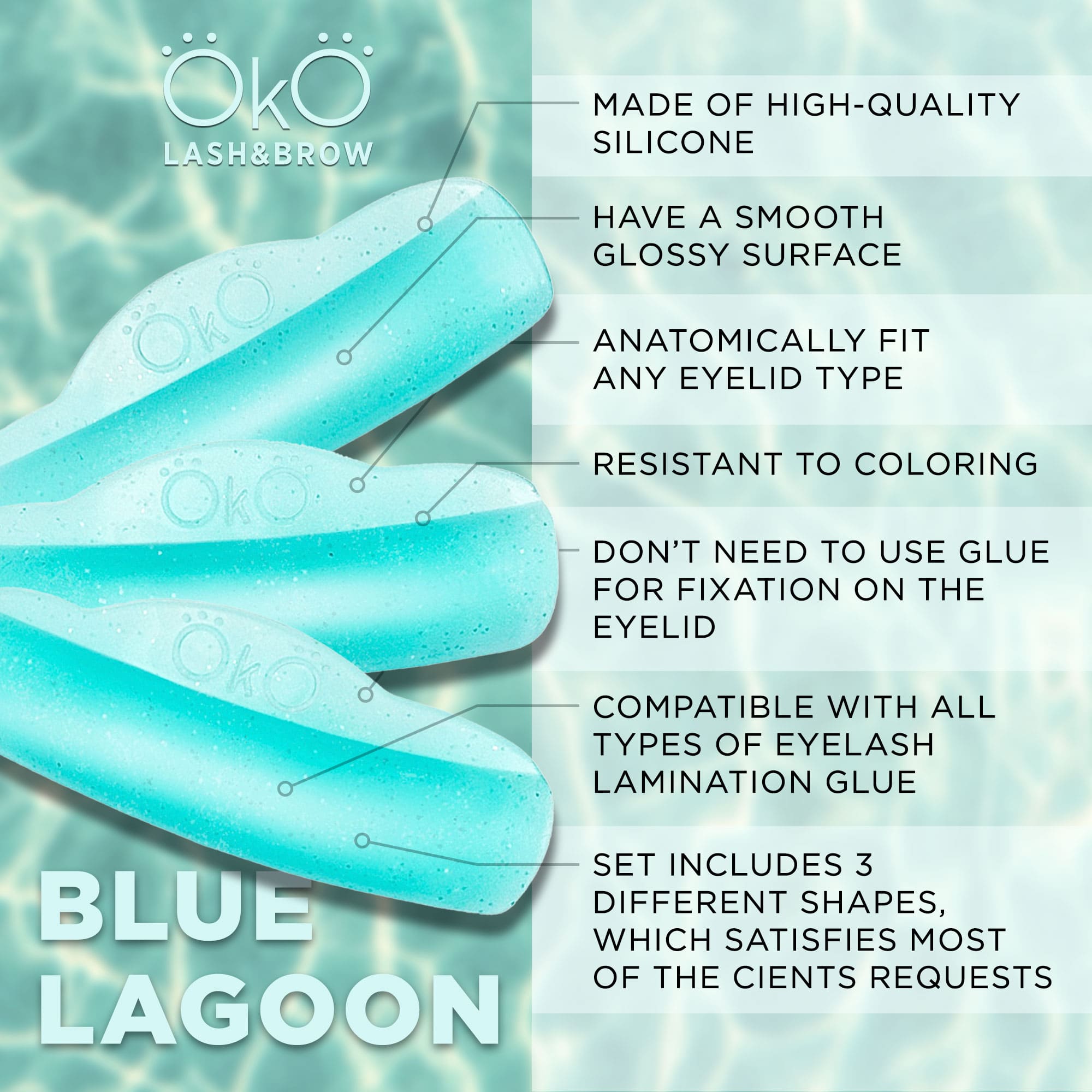 Specs of OKO lash & brow lash lifting pads blue lagoon 3 pairs - Luna Beauty Supplies