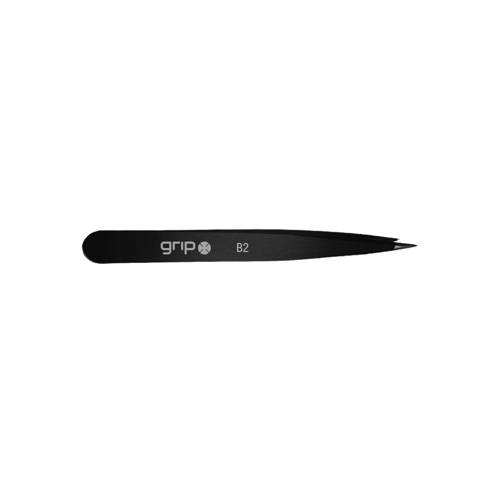 CARONLAB - GRIP POINTED TIP TWEEZER - MATT BLACK (B2) - Luna Beauty Supplies