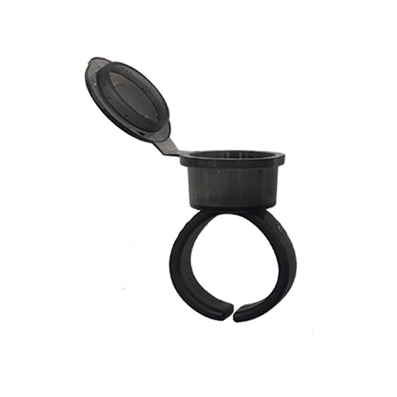 INK/PIGMENT CUP RINGS WITH LID - BLACK (50pcs) - Luna Beauty Supplies