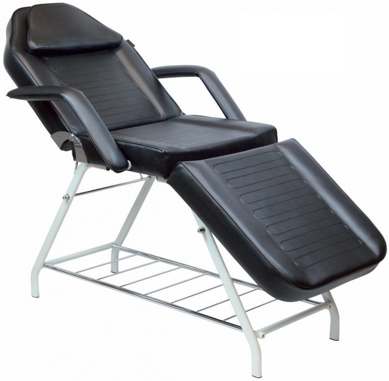 Joiken Tulip beauty salon bed in black colour with back rest in 45 degrees and leg rest partially extended